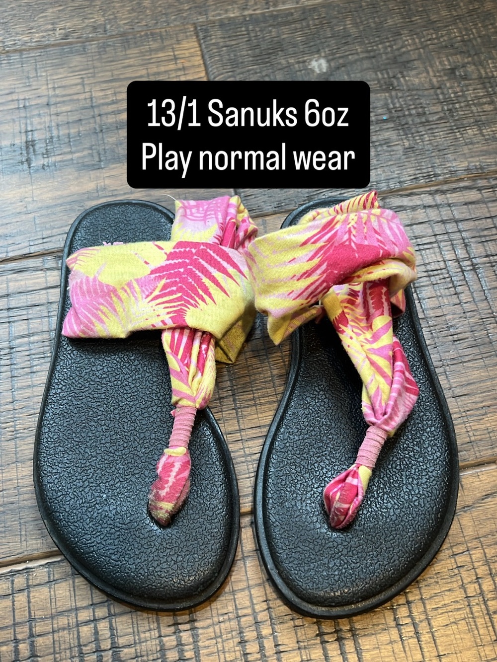 Sanuk yellow & pink tropical sandals